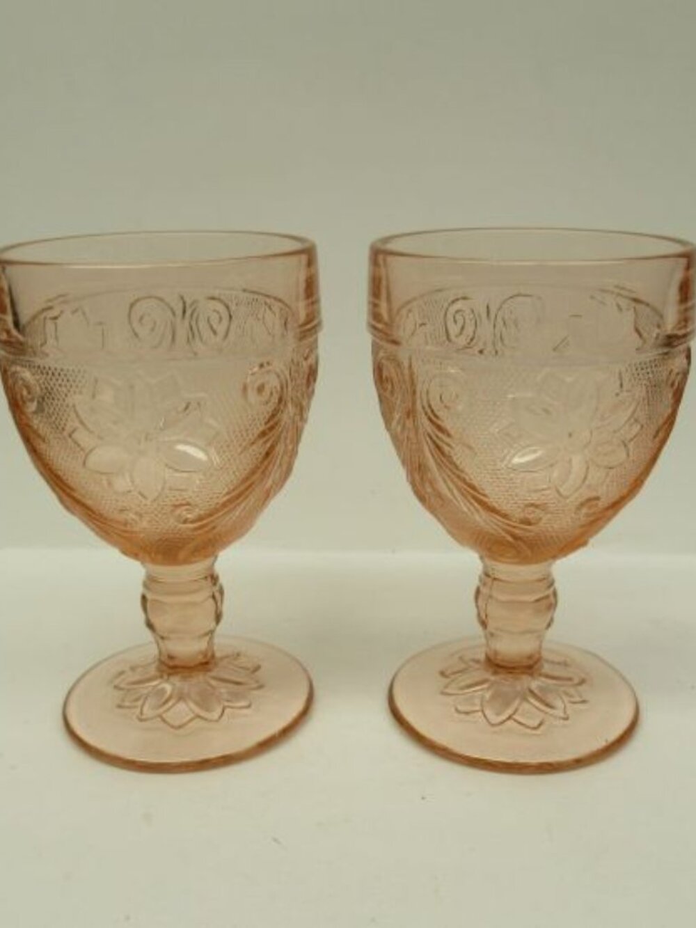 2 - Tiara Pink Indiana SANDWICH Glass 5 3/8 Inch High Water Goblets